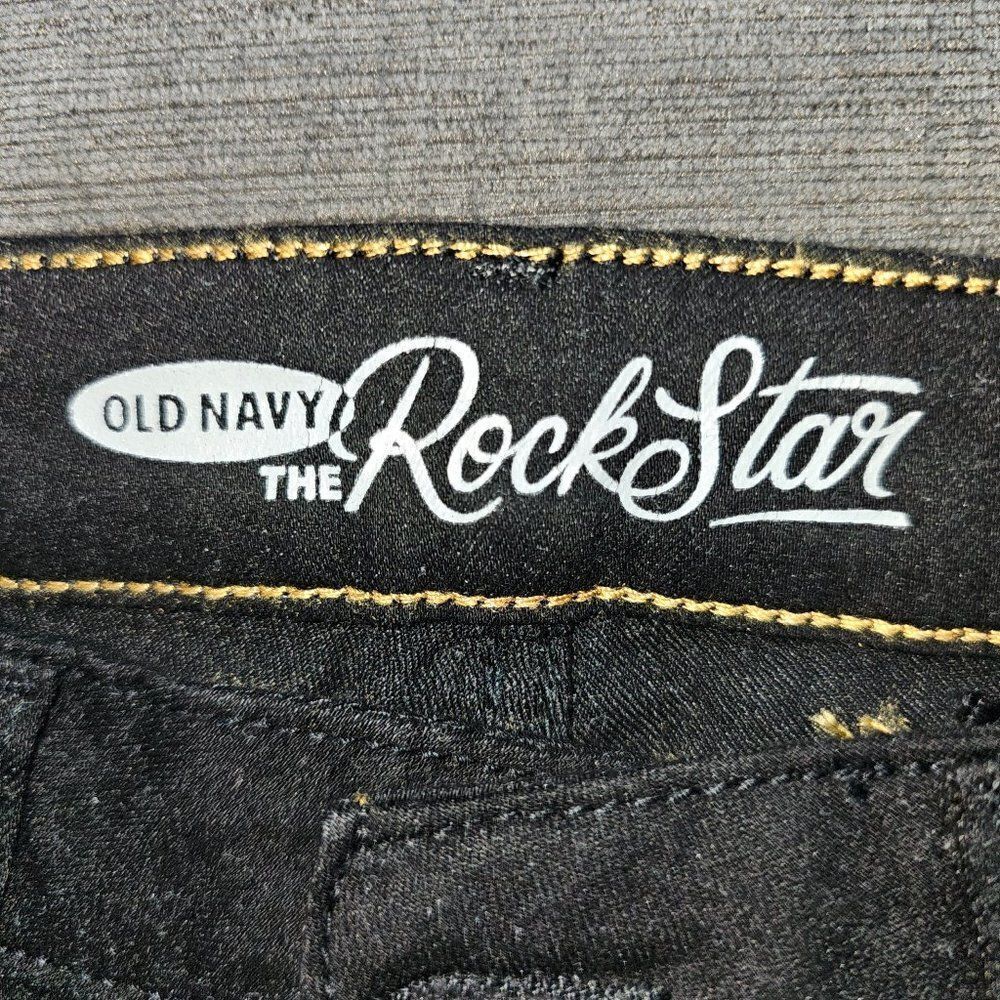 Old Navy The Rockstar Black Cotton Blend Skinny Mid-Rise Jeans For Women Size 4 - Picture 6 of 7